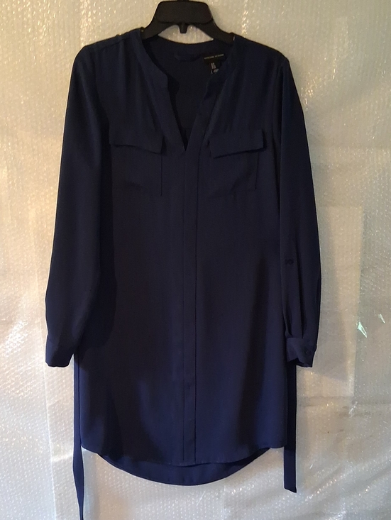 Adrienne Vittadini Tops - Adrienne Vittadini Navy Blue Long-Sleeve Tunic Shirt Dress with Chest Pockets